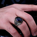 925 Ayar Gümüş Mavi Renk Zirkon Taşlı Erkek Yüzük