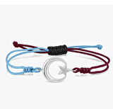 925 Ayar Gümüş Ayyıldız Model Bordo Mavi İpli Ayarlanabilir Unisex Bileklik