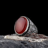 925 Ayar Gümüş Akik Taşlı Oval Model Erkek Yüzük