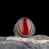 925 Ayar Gümüş Akik Taşlı Oval Model Erkek Yüzük