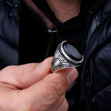 925 Ayar Gümüş Onix Taşlı Oval Model Erkek Yüzük