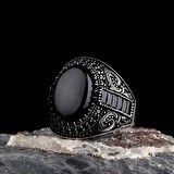 925 Ayar Gümüş Onix Taşlı Oval Model Erkek Yüzük