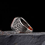 Otantik Desen Motifli Akik Taşlı 925 Ayar Gümüş Erkek Yüzük