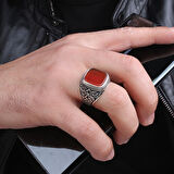 Otantik Desen Motifli Akik Taşlı 925 Ayar Gümüş Erkek Yüzük