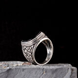 Otantik Desen Motifli Onix Taşlı 925 Ayar Gümüş Erkek Yüzük