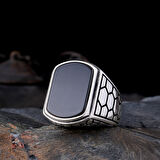 925 Ayar Gümüş Petek Model Onix Taşlı Erkek Yüzük