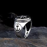 925 Ayar Gümüş Deniz Çapası Pusula Model Erkek Yüzük