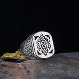 925 Ayar Gümüş Otantik Desen Motifli Erkek Yüzük