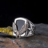 925 Ayar Gümüş Onix Taşlı Kartal Motifli Erkek Yüzük