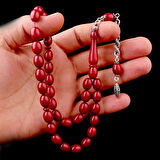 925 Ayar Gümüş Püsküllü Bordo Renk Ateş Kehribar Tesbih