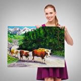 Harita Sepeti Otlayan Boğa Kanvas Duvar Tablosu-1183