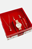 Metal kadın Kol Saati ve Takı Seti Kombini