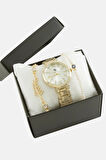 Metal Bayan Kol Saati ve Kutulu Bileklik Kombini