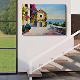 Harita Sepeti Santorinide Deniz Manzaralı Ev Kanvas Duvar Tablosu-1186