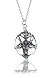 Ters Pentagram Keçi Kafası Erkek Kadın Kolye Antik Gümüş Kaplama - 60 cm Düz Zincir