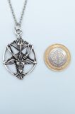 Ters Pentagram Keçi Kafası Erkek Kadın Kolye Antik Gümüş Kaplama - 60 cm Düz Zincir