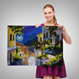 Harita Sepeti Fenerli Deniz Manzaralı Sokak, Kanvas Duvar Tablosu-1189