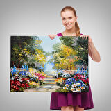 Harita Sepeti Yaz Ormanı ve Renkli Güzel Çiçekler Kanvas Duvar Tablosu-1190