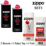 Zippo Çakmak ikmal Seti 2 Bidon Benzin Fitil Taş Set1