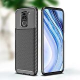 Smcase Xiaomi Redmi Note 9 Kılıf Negro Karbon Silikon  Tam Kapatan Ekran Koruyucu