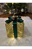 Dekoratif Yılbaşı Ağacı Altı Led Işıklı Hediye Kutusu Yeşil Kurdele