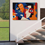 Harita Sepeti Picasso Tarzı Soyut İnsan Yüzleri Kanvas Duvar Tablosu-1195