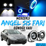 Renault Fluence 2009-2016 Uyumlu Üniversal Mercekli Angel Sis Farı Metal Su Geçirmez 76 mm Buz Mavi Halkalı Gündüz Farı Angel Eyes 2 Adet