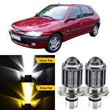 Peugeot 306 1993-2002 Uyumlu Mercekli Far Ampulü Led Xenon Çift Renk Sarı-Beyaz Far Şimşek Etkili CSP Led Lamba Uzun Kısa 2 Adet Takım