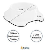 BUFFER® Silikon Kaydırmaz Taban Plastik Kedi ve Köpek Mama ve Su Kabı 2 L