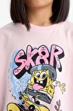 DeFacto Kız Çocuk SpongeBob Oversize Geniş Kalıp Bisiklet Yaka Kısa Kollu Tişört D8830A825SPPN343