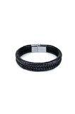 Klasik Sarmal El Örgüsü Gerçek / Hakiki Deri Bileklik - Mıknatıs Kilitli - Siyah - Unisex