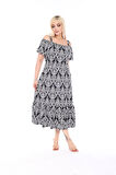 Kadın Büyük Beden Madonna Yaka Desenli Askılı Elbise