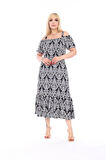 Kadın Büyük Beden Madonna Yaka Desenli Askılı Elbise