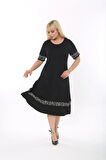 Kadın Siyah Kol ve Etek Ucu Desenli Büyük Beden Elbise