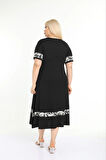 Kadın Siyah Kol ve Etek Ucu Desenli Büyük Beden Elbise