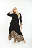 Kadın Siyah Leopar Desenli Büyük Beden Elbise 11elb974