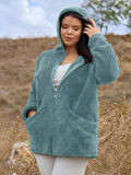 Kadın Büyük Beden Uzun Kollu Cepli Kapüşonlu Fermuarlı Peluş Hırka Ceket
