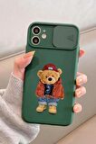 Slider Koruma Kapaklı iPhone 11  Teddy Bear Desenli Telefon Kılıfı