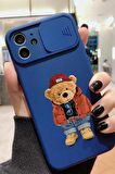 Slider Koruma Kapaklı iPhone 11  Teddy Bear Desenli Telefon Kılıfı
