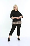 Kadın Büyük Beden Leopar Desenli Eşofman Takım