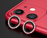 iPhone 11 / 12 ve 12mini için Kamera Koruyucu Taşlı ve Metal Lens Koruyucu Kırmızı
