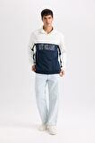 DeFacto Relax Fit Dik Yaka Yarım Fermuarlı Baskılı Kalın Sweatshirt D2169AX24AUER139