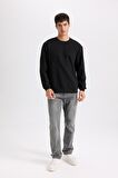 DeFacto Regular Fit Bisiklet Yaka Jakarlı Basic Düz Sweatshirt D5391AX24AUBK27