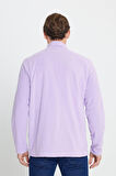 Erkek Lila Anti-Pilling Tüylenme Yapmayan Standart Fit Dik Yaka Polar Sweatshirt