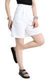 Krep Cırtlı Şort Beyaz