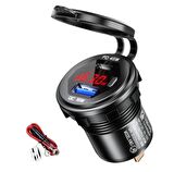 12-24volt Araç/tekne/motosiklet (quick)hızlı Şarj Voltmetre Usb/Type-C Port Kırmızı ışık