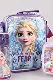 DEKOMUS LİSANSLI ELSA FROZEN "BESLENME ÇANTASI,BESLENME KABI VE 500 ML TRITAN MATARA OKUL BESLENME SETİ 
