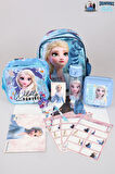 DEKOMUS LİSANSLI ELSA FROZEN TEK BÖLMELİ KÜÇÜK BOY 32 CM ANAOKUL VE BESLENME ÇANTASI,MATARA,BESLENME KABI İLE FULL OKUL/KIRTASİYE SETİ