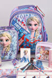 DEKOMUS LİSANSLI ELSA FROZEN "OKUL ÇANTASI VE BESLENME ÇANTASI,BESLENME KABI VE 500 ML TRITAN MATARA OKUL SETİ 