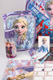 DEKOMUS LİSANSLI ELSA FROZEN "OKUL ÇANTASI VE BESLENME ÇANTASI,BESLENME KABI VE 500 ML TRITAN MATARA OKUL SETİ 